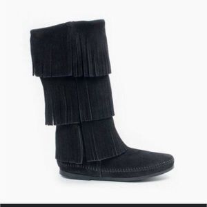 Link KIDS Candice Minnetonka 3-Layer Fringe Boot Black New In Box Size 5